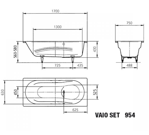 Ванна стальная Kaldewei VAIO SET 954 170х75 2334.3000.3001
