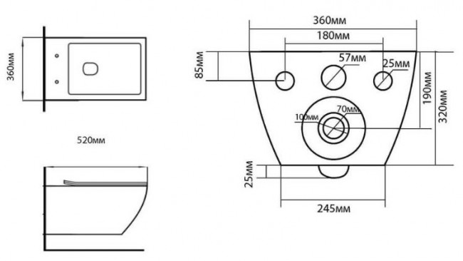 Унитаз подвесной Black&White Universe W-726 безободковый с сиденьем микролифт