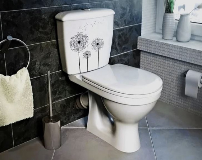 Унитаз-компакт Оскольская Керамика Суперкомпакт Стандарт 44901130122 декор одуванчик