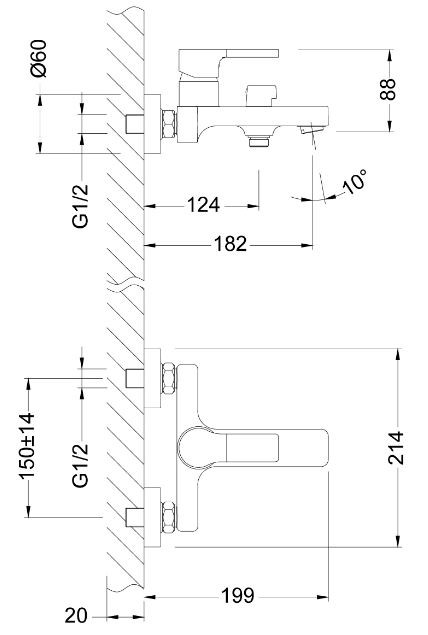 Смеситель Lemark Aura LM0614C для ванны