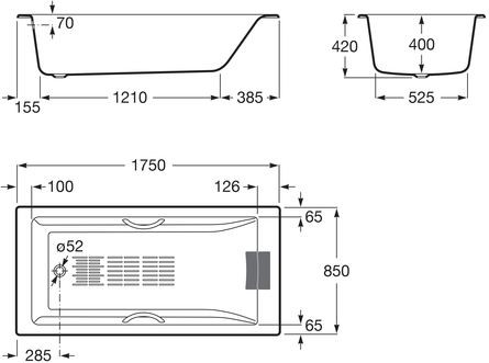 Ванна чугунная Roca Belice 175*85 233550000 с ручками и подголовником