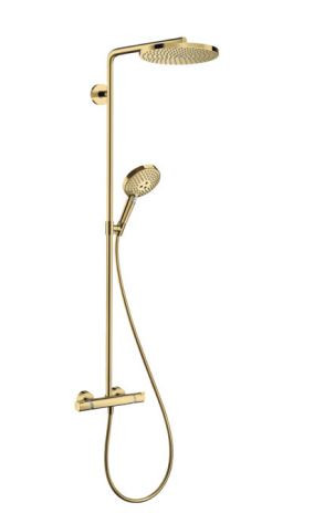 Душевая система Hansgrohe Raindance Select S Showerpipe 240 1jet PowderRain 27633990 с термостатом полированное золото