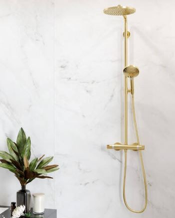 Душевая система Hansgrohe Raindance Select S Showerpipe 240 1jet PowderRain 27633990 с термостатом полированное золото