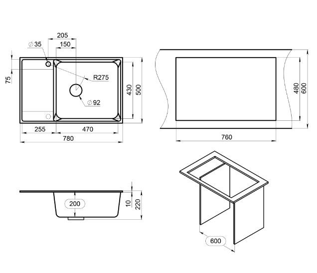 Мойка для кухни Point Этна 78 PN3012W белый