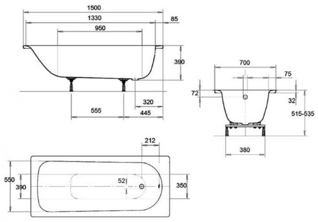 Ванна стальная Kaldewei Eurowa Form Plus 150*70 1196.1203.0001