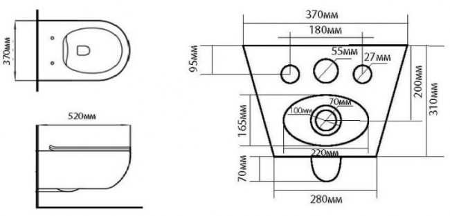 Унитаз подвесной Black&White Universe W-701 безободковый с сиденьем микролифт
