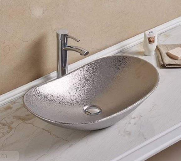 Раковина CeramaLux 7811АSS 61,5*36 накладная серебро