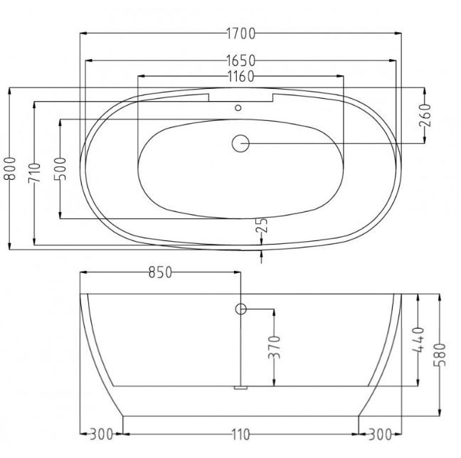 Ванна акриловая Esbano Rome-SM 170*80 ESVAROMESM с врезным смесителем на борт