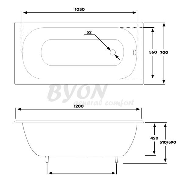 Ванна чугунная Byon B13 120*70