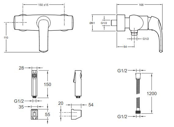 Смеситель Jacob Delafon Nateo E71253RU-CP для душа с гигиенической лейкой
