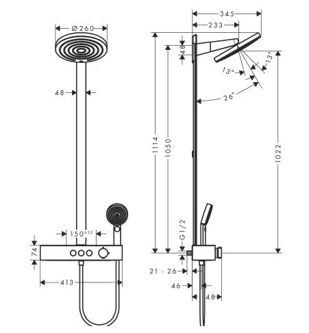 Душевая система Hansgrohe Pulsify S Showerpipe 260 2jet с ShowerTablet Select 400 24240670 с термостатом черный матовый