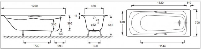 Чугунная ванна Jacob Delafon Melanie E2925-00 170*70