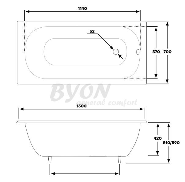 Ванна чугунная Byon B13 130*70