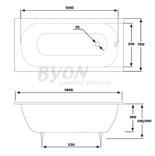 Ванна чугунная Byon B13 140*70