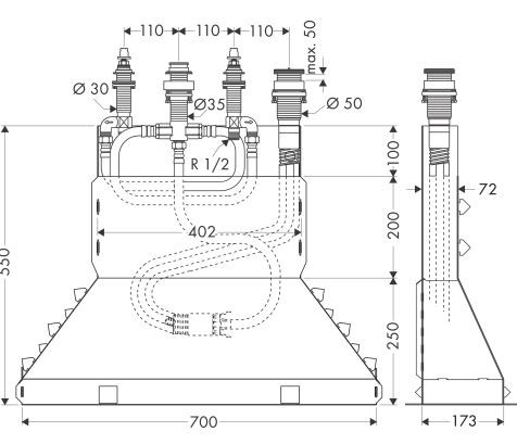 Скрытая часть Hansgrohe 13444180 для смесителя на борт ванны