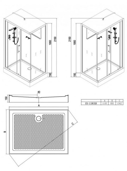 Душевая кабина Esbano ES-118CKR 110*85