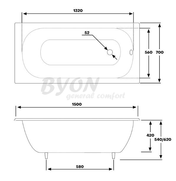 Ванна чугунная Byon B13 150*70