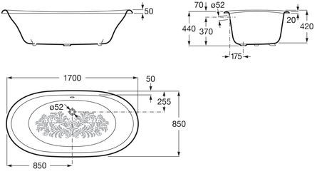 Ванна чугунная Roca Newcast 233650000 170*85 серая