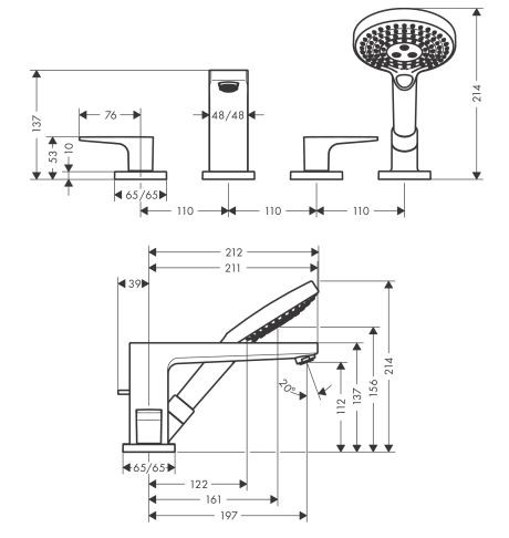 Смеситель Hansgrohe Metropol 32552000 на борт ванны