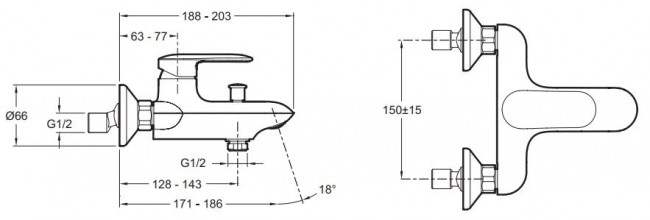 Смеситель Jacob Delafon Kumin E99460-CP для ванны
