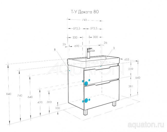 Тумба под раковину Акватон Дакота 80 1A202901DAAY0 белая выбеленное дерево
