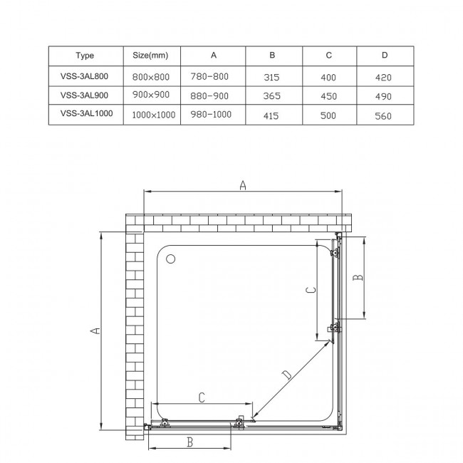 Душевой уголок Vincea Alpha 80*80 VSS-3AL800MT текстурное