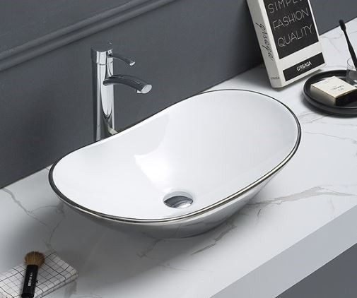 Раковина CeramaLux 7811ASW 61,5*36 накладная белый/серебро
