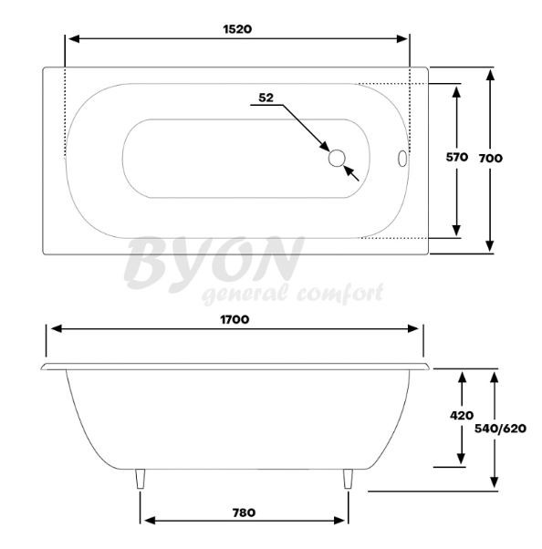 Ванна чугунная Byon B13 170*70