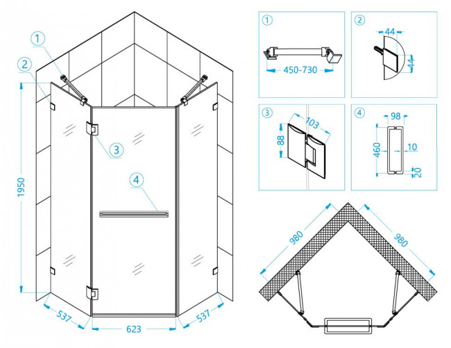 Душевой уголок RGW HO-082 100*100 350608200-11 прозрачное