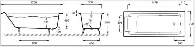 Чугунная ванна Jacob Delafon Parallel E2947-S-00 170*70 без антискольжения