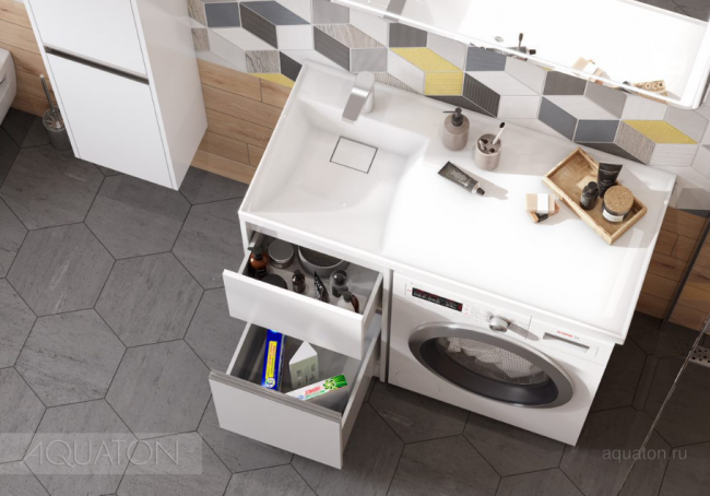 Комплект тумба Акватон Лондри 40 с раковиной Лондри 105 левая 1A2360K1LH010