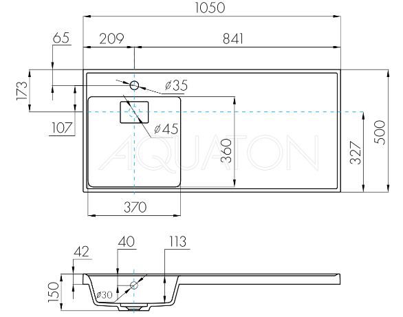 Комплект тумба Акватон Лондри 40 с раковиной Лондри 105 левая 1A2360K1LH010
