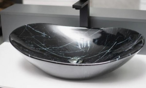 Раковина CeramaLux 7404BM 60,5*36 накладная черный мрамор