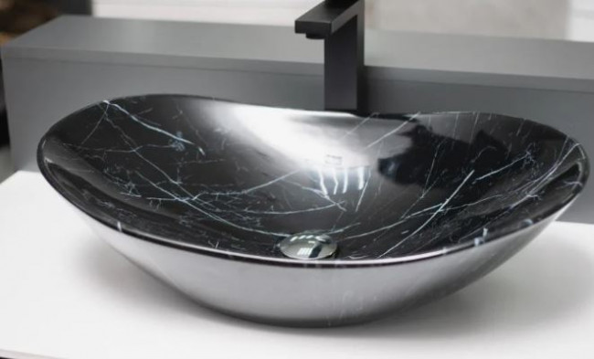 Раковина CeramaLux 7404BM 60,5*36 накладная черный мрамор