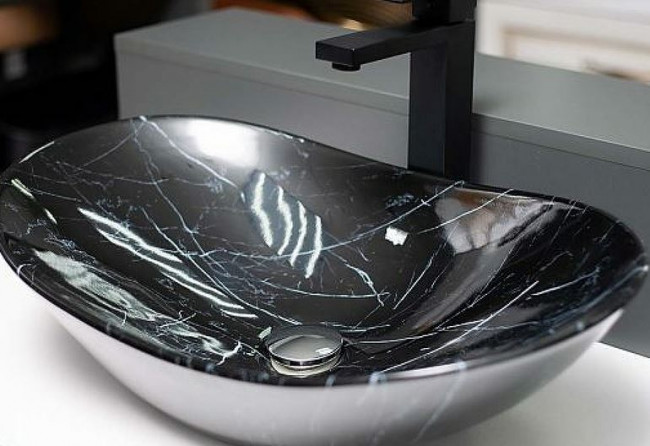 Раковина CeramaLux 7404BM 60,5*36 накладная черный мрамор