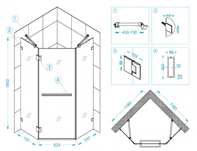 Душевой уголок RGW HO-082 120*120 350608222-11 прозрачное