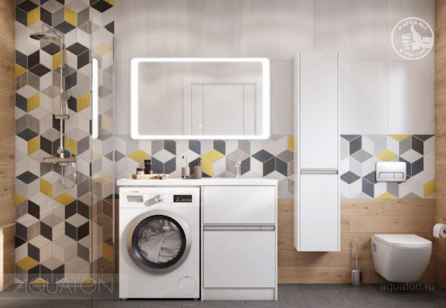 Комплект тумба Акватон Лондри 60 с раковиной Лондри 120 правая 1A2359K0LH010