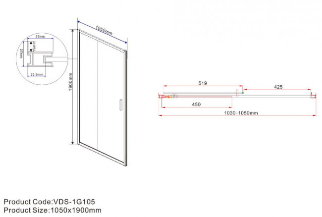 Душевая дверь Vincea Garda 105 VDS-1G105CH шиншилла