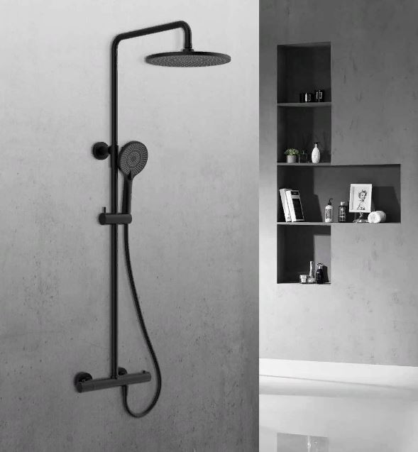 Душевая система Vincea Esse VSFS-1E0TMB с термостатом черный матовый