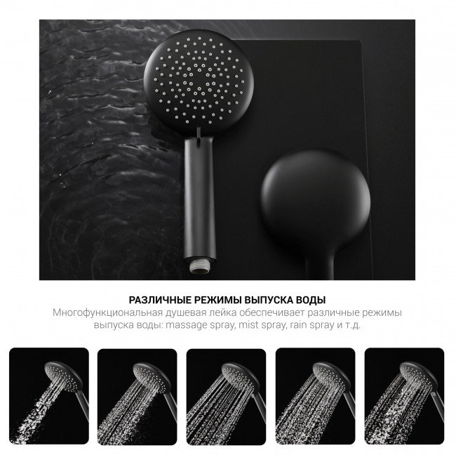 Душевая система Vincea Esse VSFS-1E0TMB с термостатом черный матовый