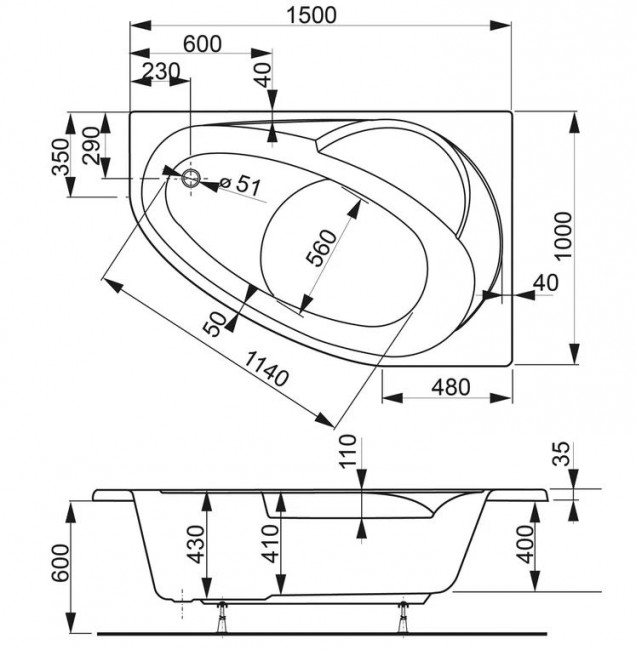 Ванна акриловая Vagnerplast Flora 150*100 R VPBA151FLA3PX-04 правая