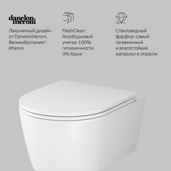Унитаз подвесной Am.Pm Func FlashClean C8F1700MWSC безободковый с микролифтом белый матовый