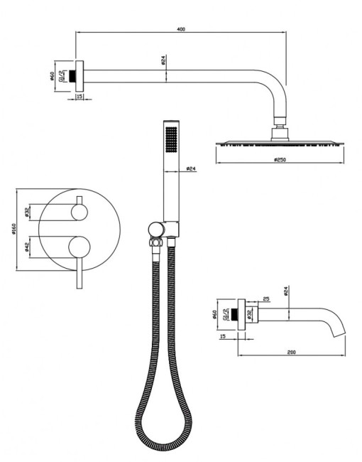 Душевая система Milacio Ultra MCU.150.GD встраиваемая брашированное золото
