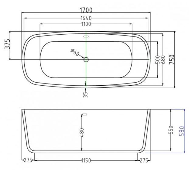 Ванна акриловая Esbano Oslo 170*75 ESVAOSLO