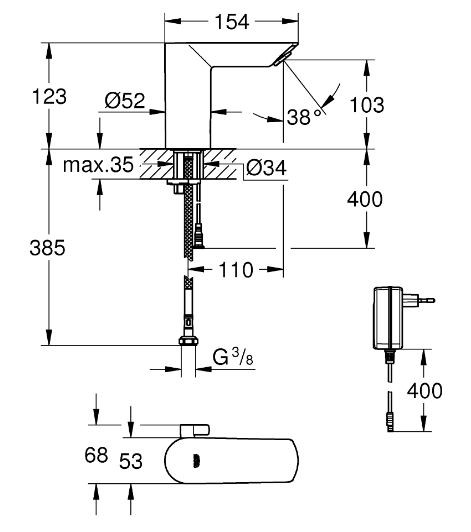 Смеситель Grohe Bau Cosmopolitan E 36453000 для раковины электронный