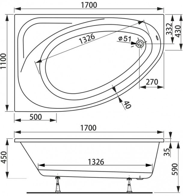 Ванна акриловая Vagnerplast Hapi 170*110 R VPBA170HAP3PX-04 правая