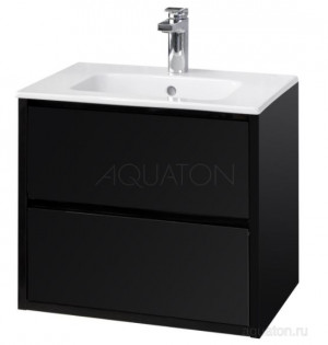 Комплект тумба Акватон Римини NEW 60 черный глянец с раковиной Victoria-N Unik 60 1A2266K1RN950