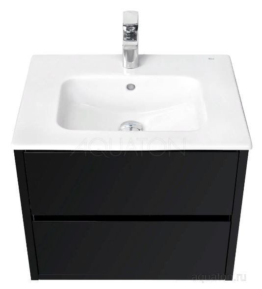Комплект тумба Акватон Римини NEW 60 черный глянец с раковиной Victoria-N Unik 60 1A2266K1RN950