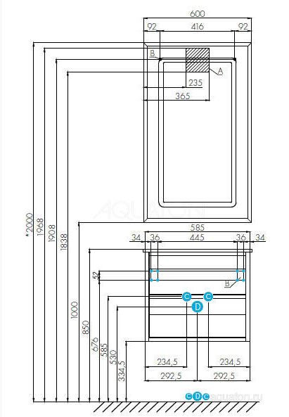 Комплект тумба Акватон Римини NEW 60 черный глянец с раковиной Victoria-N Unik 60 1A2266K1RN950