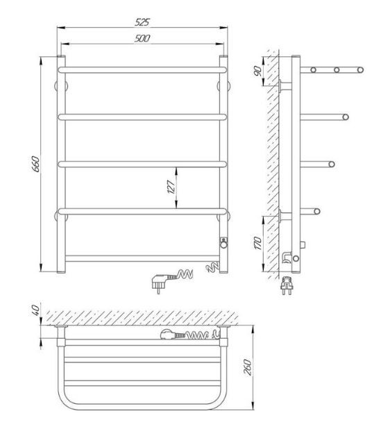Полотенцесушитель Laris Стандарт Э ЧК П5 500*660 75201062 с полкой белый электрический